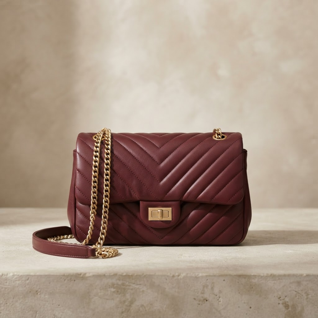 Burgundy Chain Bag, Shoulder Bags
